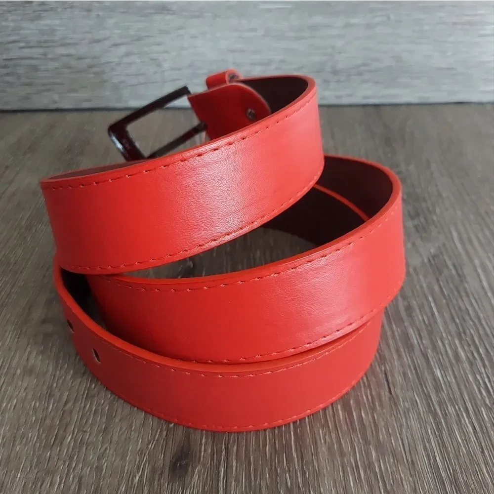 Red Faux Leather Belt 56